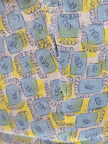 Blue and Yellow Print Dress <br> (B-41" W-34" H-41")