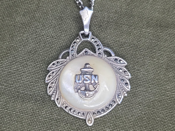 US Navy Marcasite Sweetheart Necklace