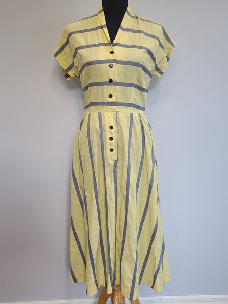 Yellow and Gray Stripe Dress <br> (B-36" W-27" H-38")