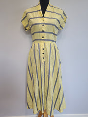 Yellow and Gray Stripe Dress <br> (B-36" W-27" H-38")