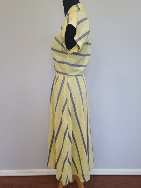 Yellow and Gray Stripe Dress <br> (B-36" W-27" H-38")