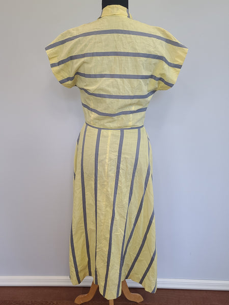 Yellow and Gray Stripe Dress <br> (B-36" W-27" H-38")