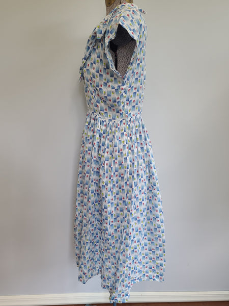 Blue and White Acorn Print Dress <br> (B-35" W-25" H-44")