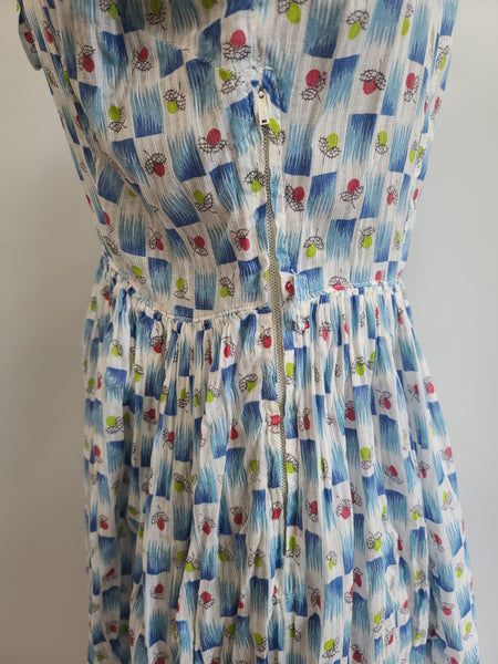 Blue and White Acorn Print Dress <br> (B-35" W-25" H-44")