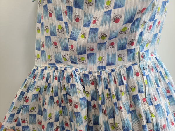 Blue and White Acorn Print Dress <br> (B-35" W-25" H-44")