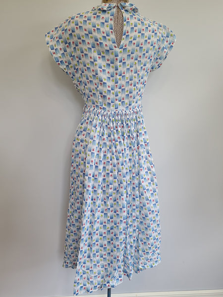 Blue and White Acorn Print Dress <br> (B-35" W-25" H-44")