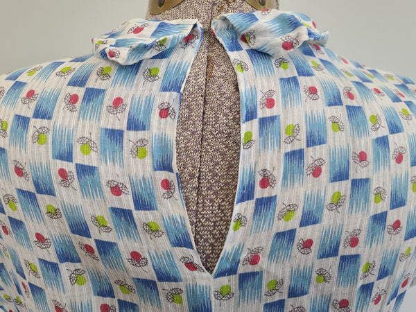 Blue and White Acorn Print Dress <br> (B-35" W-25" H-44")