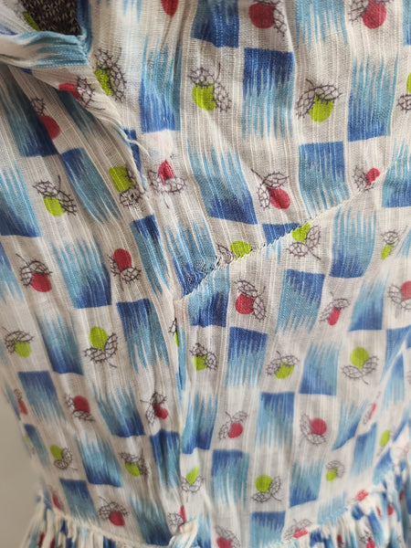Blue and White Acorn Print Dress <br> (B-35" W-25" H-44")