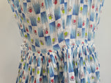 Blue and White Acorn Print Dress <br> (B-35" W-25" H-44")