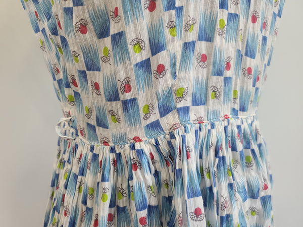 Blue and White Acorn Print Dress <br> (B-35" W-25" H-44")