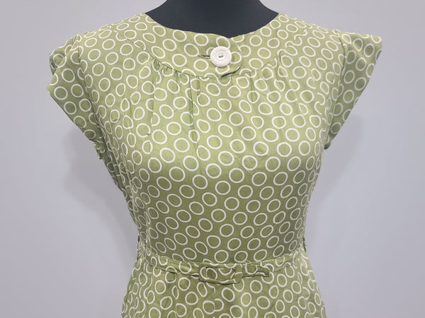 German Green Circle Print Dress DRP Zipper <br> (B-38" W-30" H-40")