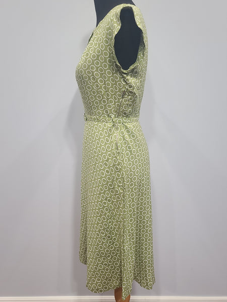 German Green Circle Print Dress DRP Zipper <br> (B-38" W-30" H-40")