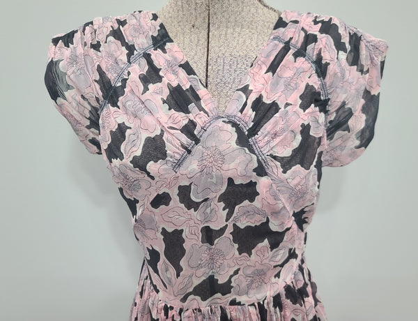 Pink and Black Flower Dress <br> (B-32" W-23" H-full)