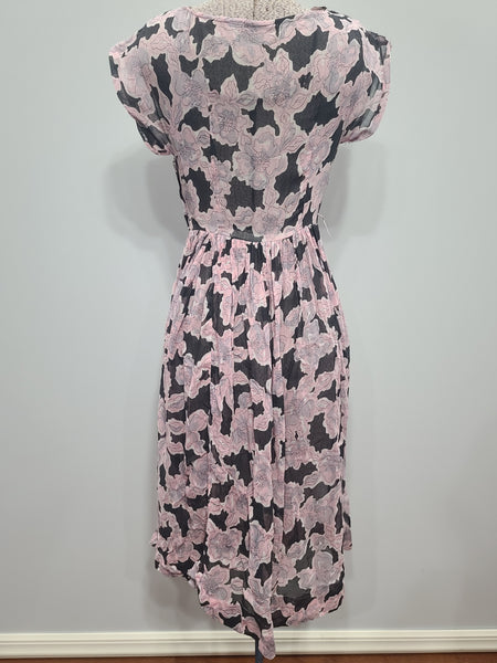 Pink and Black Flower Dress <br> (B-32" W-23" H-full)
