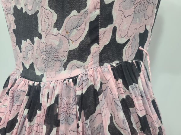 Pink and Black Flower Dress <br> (B-32" W-23" H-full)
