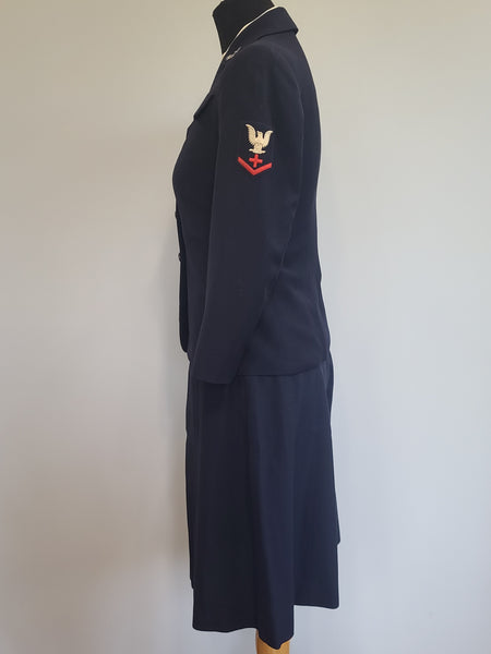 Navy WAVES Uniform: Jacket, Skirt & Blouse <br> (B-34" W-28" H-38")