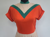 Bright Orange Green and Tan Dress <br> (B-38" W-27" H-42")