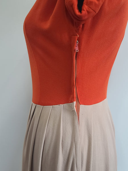 Bright Orange Green and Tan Dress <br> (B-38" W-27" H-42")
