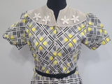 Gray and Yellow Plaid Dress <br> (B-38" W-29" H-34")