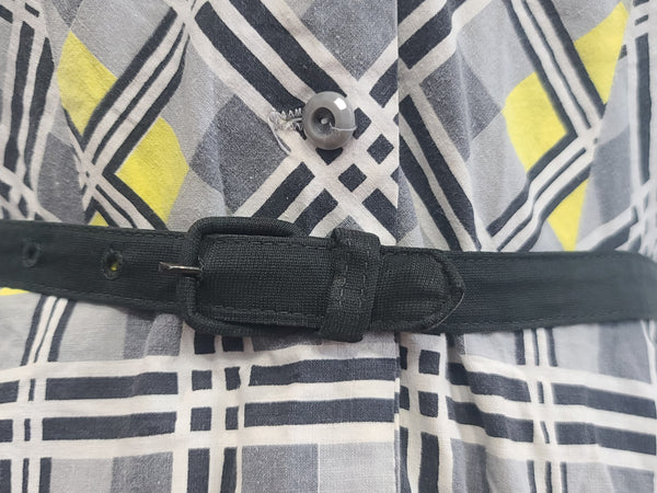 Gray and Yellow Plaid Dress <br> (B-38" W-29" H-34")