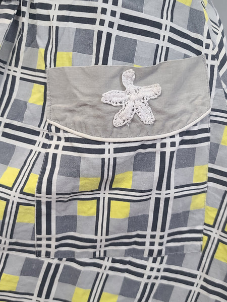 Gray and Yellow Plaid Dress <br> (B-38" W-29" H-34")