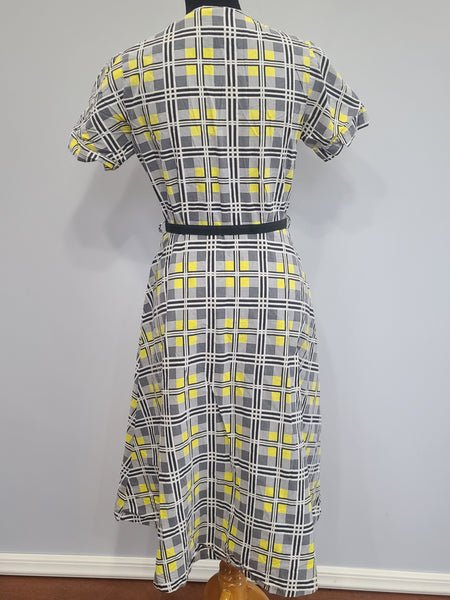 Gray and Yellow Plaid Dress <br> (B-38" W-29" H-34")