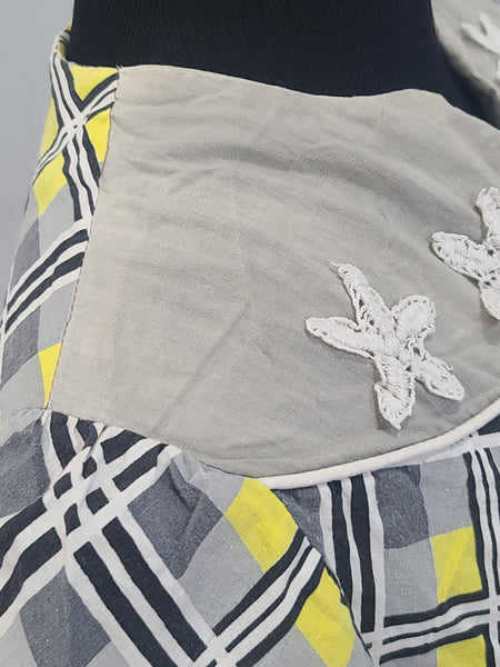 Gray and Yellow Plaid Dress <br> (B-38" W-29" H-34")