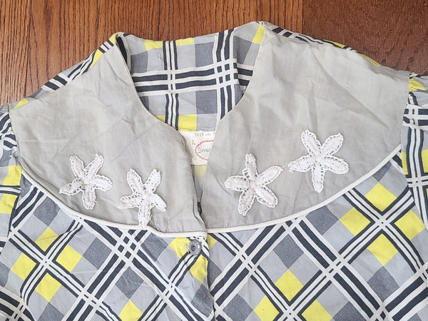 Gray and Yellow Plaid Dress <br> (B-38" W-29" H-34")