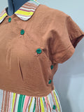 Brown Seersucker Colorful Stripe Wrap Dress <br> (B-42" W-35" H-47")