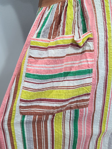 Brown Seersucker Colorful Stripe Wrap Dress <br> (B-42" W-35" H-47")
