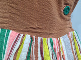 Brown Seersucker Colorful Stripe Wrap Dress <br> (B-42" W-35" H-47")