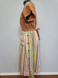 Brown Seersucker Colorful Stripe Wrap Dress <br> (B-42" W-35" H-47")