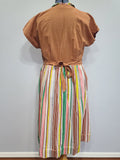 Brown Seersucker Colorful Stripe Wrap Dress <br> (B-42" W-35" H-47")