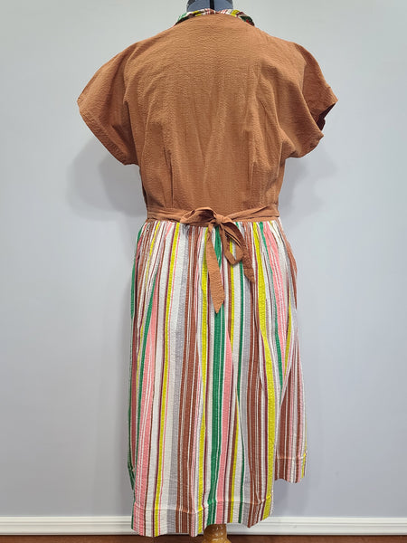 Brown Seersucker Colorful Stripe Wrap Dress <br> (B-42" W-35" H-47")