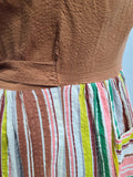 Brown Seersucker Colorful Stripe Wrap Dress <br> (B-42" W-35" H-47")