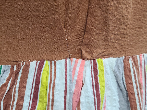 Brown Seersucker Colorful Stripe Wrap Dress <br> (B-42" W-35" H-47")