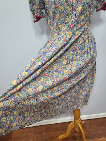 German Flower Print Dirndl Style Dress
