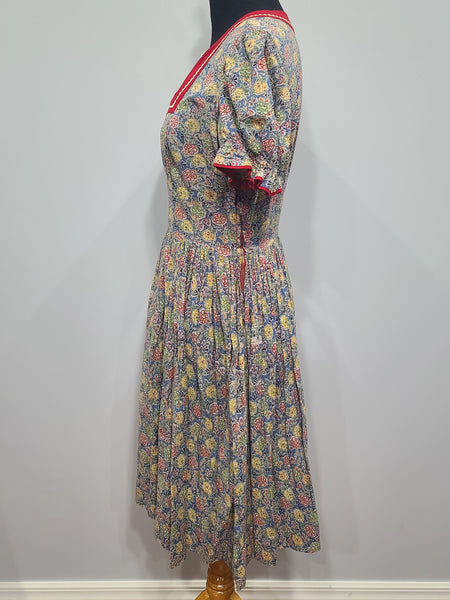 German Flower Print Dirndl Style Dress