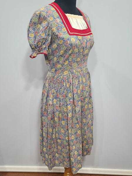 German Flower Print Dirndl Style Dress