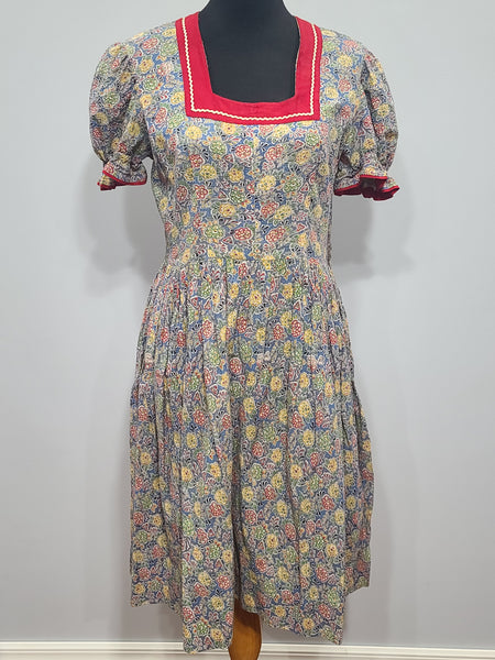 German Flower Print Dirndl Style Dress