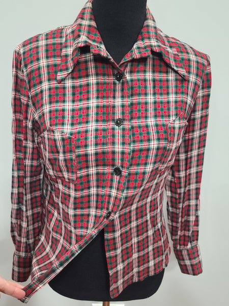 German Plaid Handmade Blouse <br> (39" Bust)
