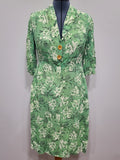 Green Daffodil Print Dress <br> (B-44" W-36" H-52")