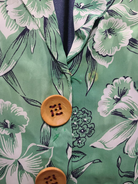 Green Daffodil Print Dress <br> (B-44" W-36" H-52")