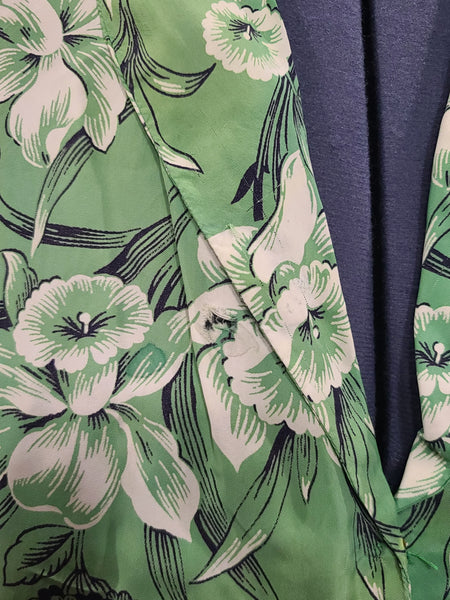 Green Daffodil Print Dress <br> (B-44" W-36" H-52")