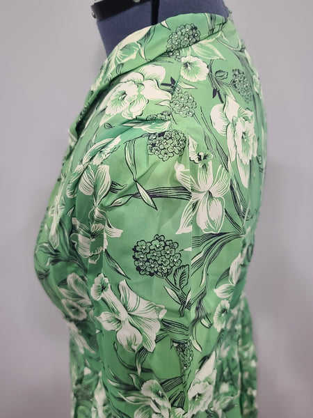 Green Daffodil Print Dress <br> (B-44" W-36" H-52")
