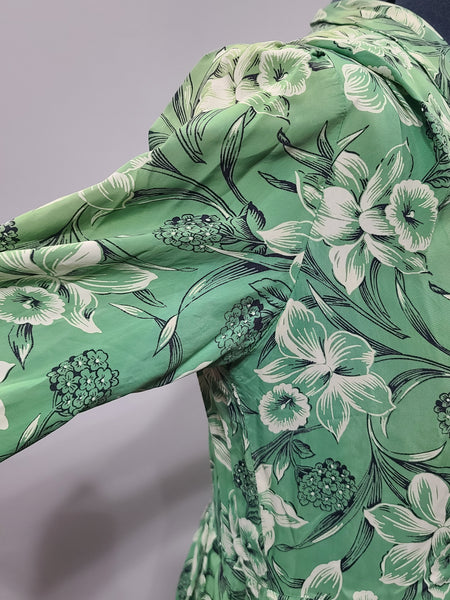 Green Daffodil Print Dress <br> (B-44" W-36" H-52")