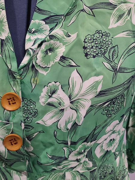 Green Daffodil Print Dress <br> (B-44" W-36" H-52")