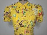 Bright Yellow Flower Print Dress <br> (B-34" W-26.5" H-33")
