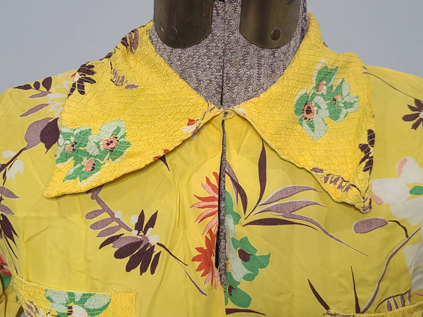 Bright Yellow Flower Print Dress <br> (B-34" W-26.5" H-33")