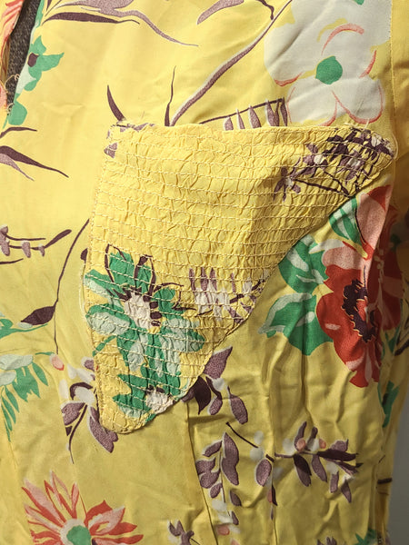 Bright Yellow Flower Print Dress <br> (B-34" W-26.5" H-33")